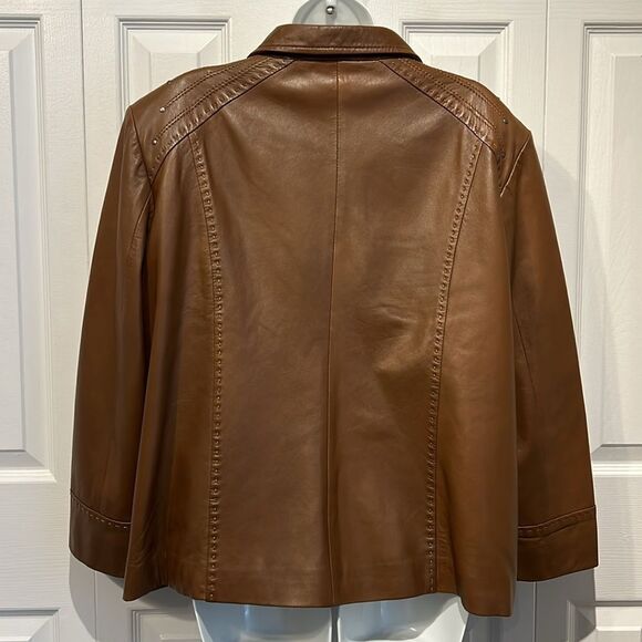 Hide Society Brown Leather Zip Up Jacket Size 18‎ - Picture 8 of 16